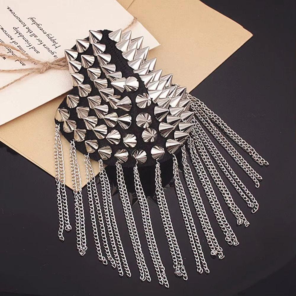 Cool Club Tassel Chain Epaulette Breastpin Jacket Vintage Brooch  Stage performance