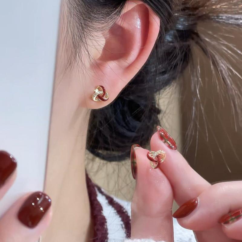 

ANENJERY Серьги-крестики с геометрическим треугольником из циркония, женские, новые, высокого класса, модные, нишевые, трендовые, универсальные, ювелирные подарки красный