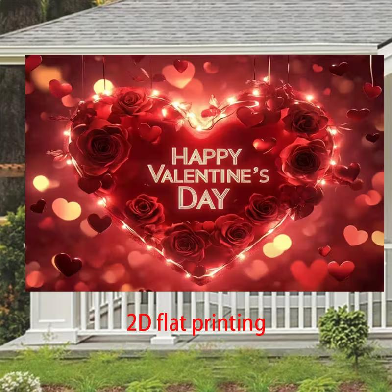 2D Couple Photography Backdrop with Romantic Red Heart and Bokeh Lights