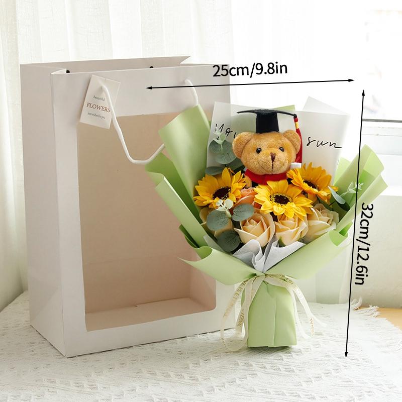 Crochet Bouquet Flower Graduation Bouquet Woven Artificial Flower Wedding Gift Finished Sunflower Graduation Back To School Gift