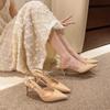 Nude Pointed High Heels Women's New Summer Stiletto One-word Buckle with Bag Head Sandals Professional Versatile Single Shoes