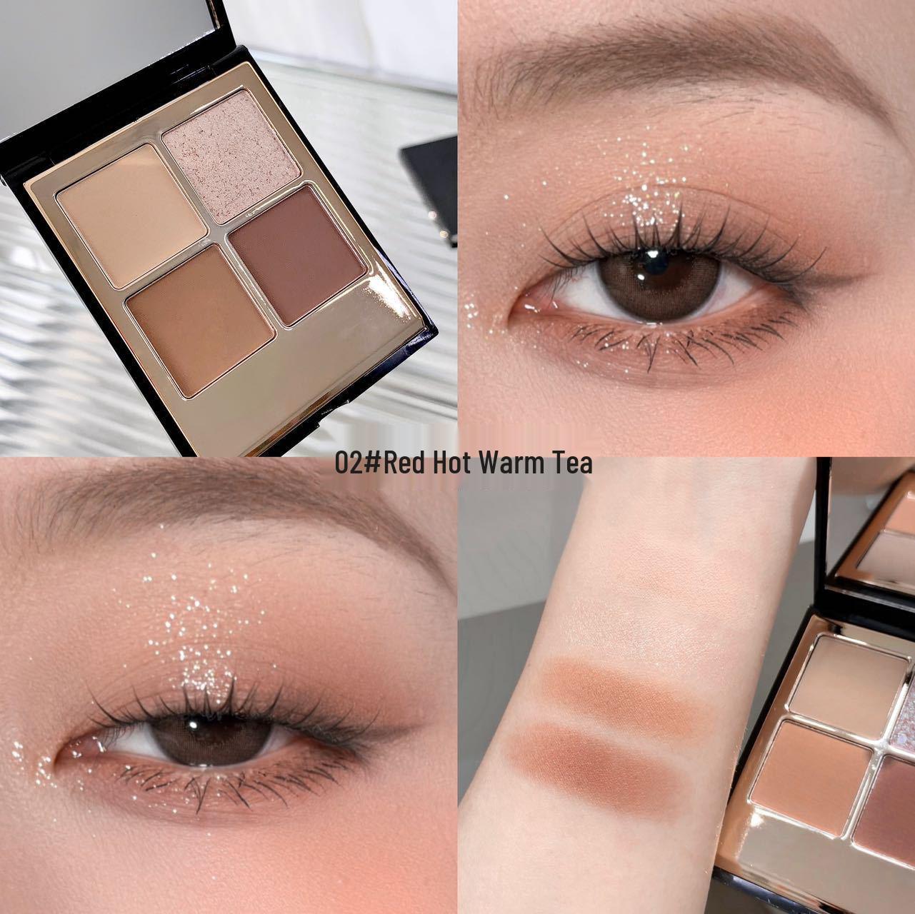 

Kakashow Clear Shimmer Quad Eyeshadow Palette: Pearlescent & Matte Smoky Eye Makeup in Earth Tones for Daily Use.
