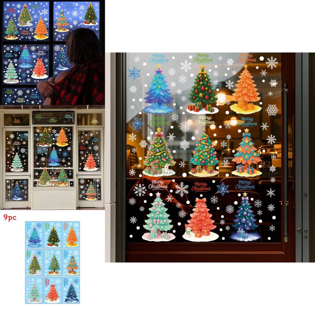 Christmas Tree Pvc Window Decal With Snowflake Static Cling For Holiday Decor