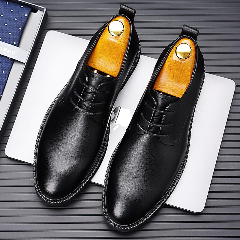 Men Derby Shoes lace up oxfords Round Toe Lace-up Party Men's Formal Shoes black Leather Men Dress business Shoes man