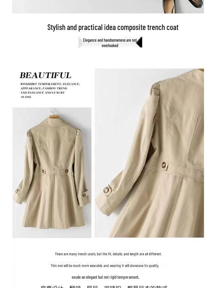 Płaszcz trenczowy damski dwuwarstwowy w stylu brytyjskim slim na wiosnę/jesień 2025