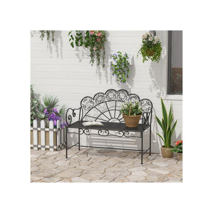 Banc de jardin - MUVOE - Outsunny - 2 places - Acier inoxydable - Noir mat