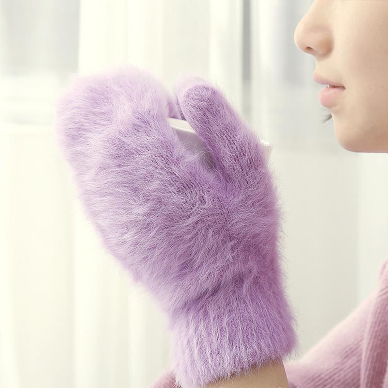 Women Winter Warm Cashmere Gloves Elastic Full Finger Mittens Soft Rabbit Fur Warm Plush Gloves Girls Knitted Riding Gloves