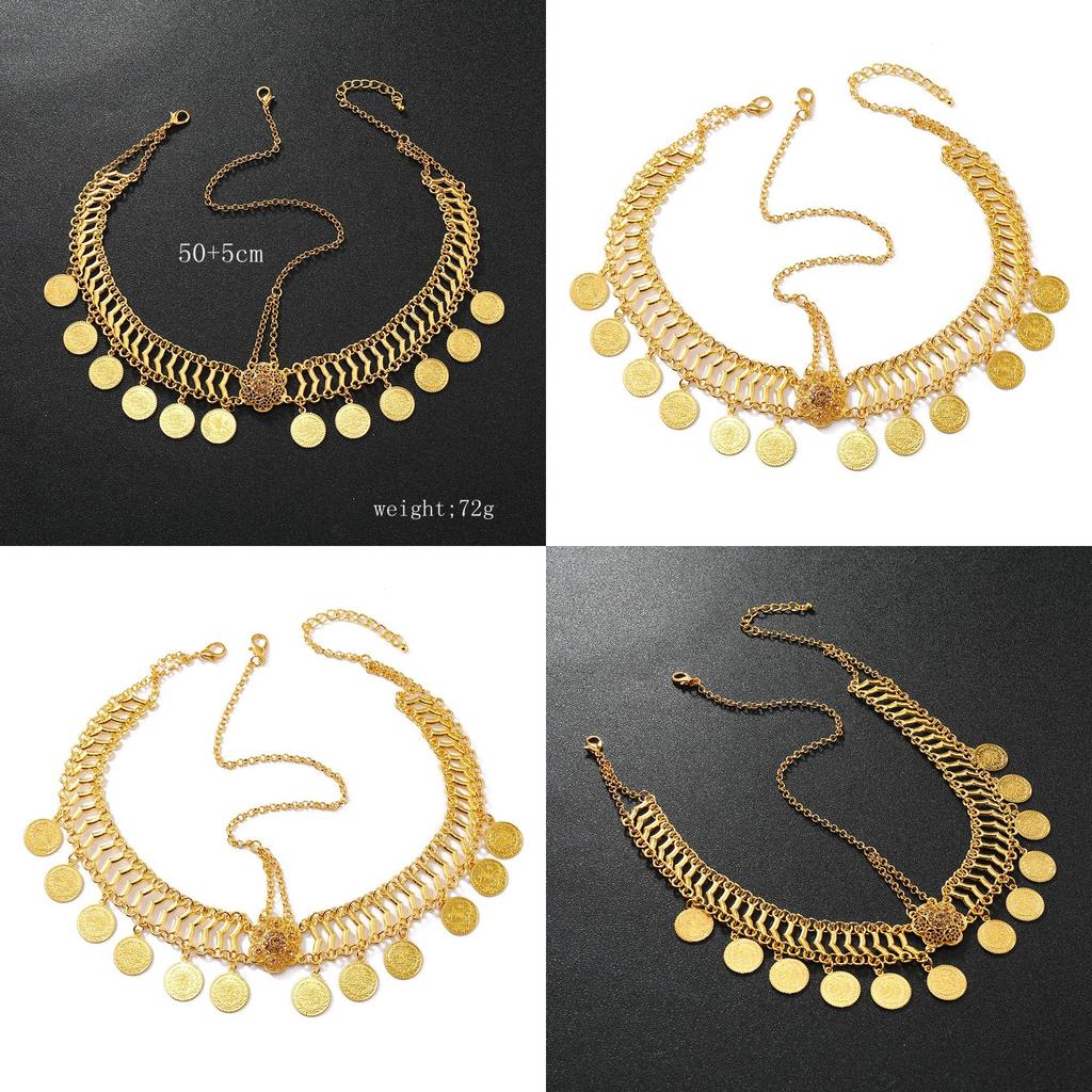 Simulation Gemstone Decor Flower And Circular Tassel Design Gold Headwear For Party Wear