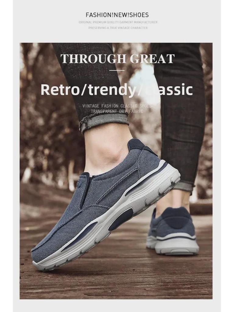 Men's Large-Size Slip-On Canvas Loafers with Thick Soles