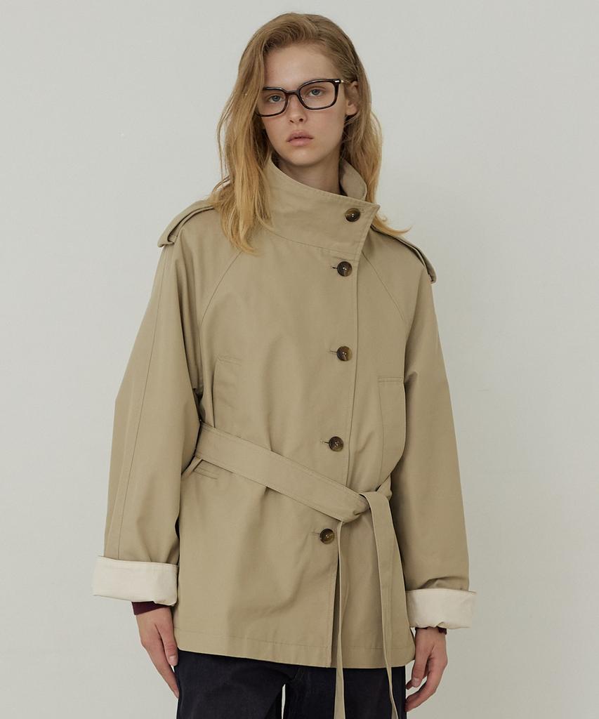 CITYBREEZE High-Neck Belted Half Trench Coat_Beige