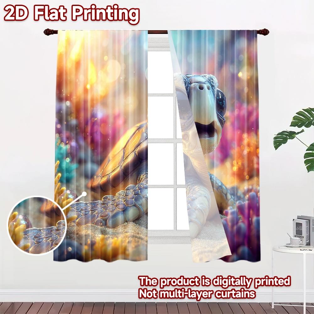 2D Flat Printing 2pcs Drapes Cute Turtle Underwater Digital Printed Polyester Drapes Festive Holiday Perfect for Festive