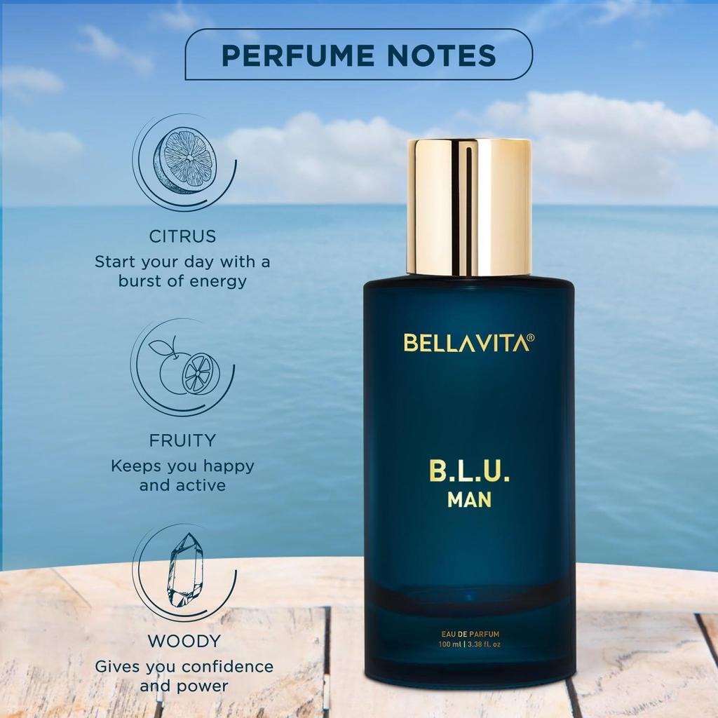 Bella Vita Luxury B.L.U Men Eau De Parfum Liquid Perfume With Lemon, Apple, Musk|Fresh, Refreshing, Energising Long Lasting Edp Fragrance Scent.