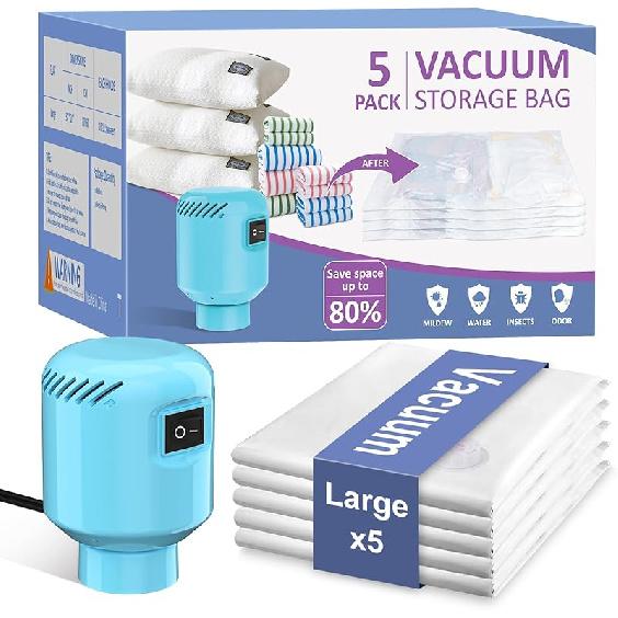 Vacuum Seal Bags for Clothing Travel 5 Pack Space Saver Vacuum Storage Bags with Electric PumpPortable Compression Sealer for Clothes Blankets Blue Large x5 5980₽