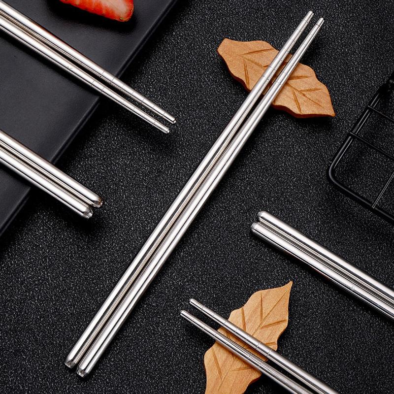 Stainless Steel Chopsticks Reusable Household Round Metal Chop Sticks Japanese Sushi Food Stick Kitchen Tableware Cutlery