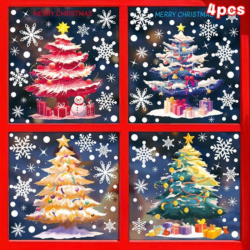 Kreativa juldekaler, Färgglada julgranar, Fönsterdekaler, Snögubbar, Snöflingor, Statisk elektricitetsdekaler