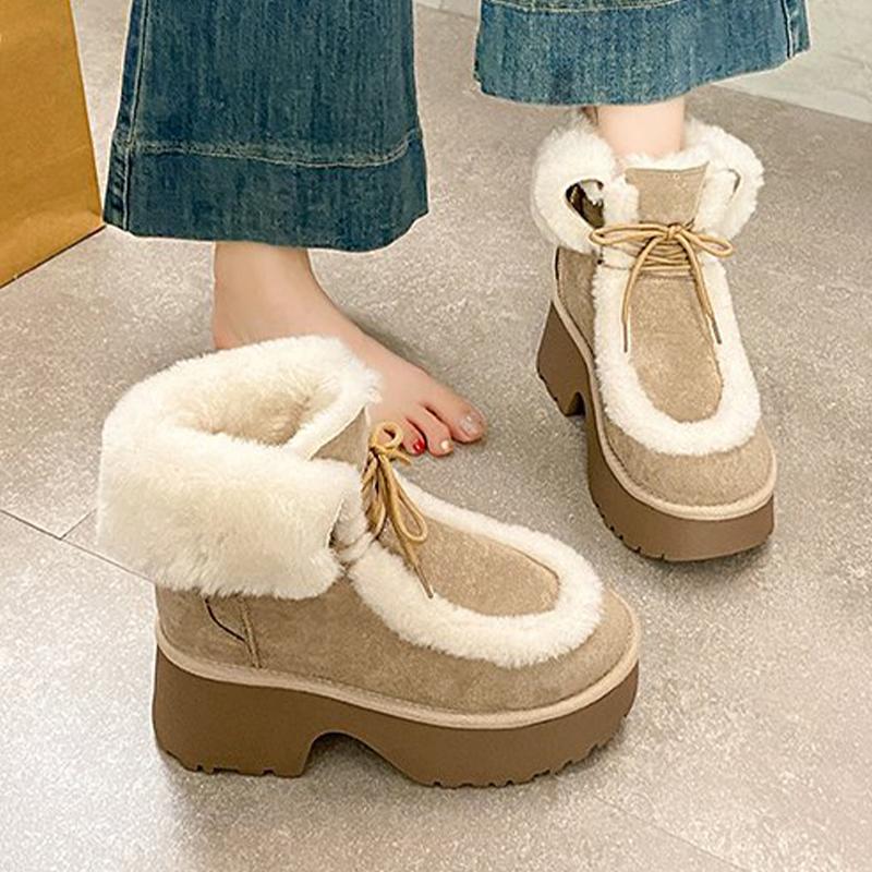 Ankle Women's Snow Boots Fur Fashion High Heels Shoes Chunky Warm Winter Boots Designer Short Plush Short Botas De Mujer