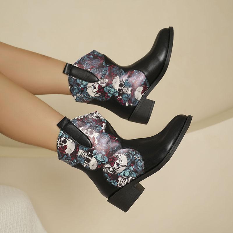 Fashion European and American Ethnic Style Women's Boots 2024 Autumn Winter New Western Cowboy Boots Color Blocked Versatile Short Boots