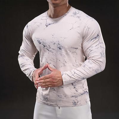 New Quick Drying Ice Silk Long Sleeved T-shirt for Men's Casual Sports Elastic Fitness Outdoor Top