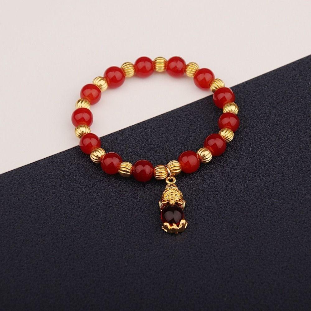 Vintage Imitation Marble Stone Bracelet Chinese Style Beaded Bangles Pixiu Pendant Bracelet  Gifts