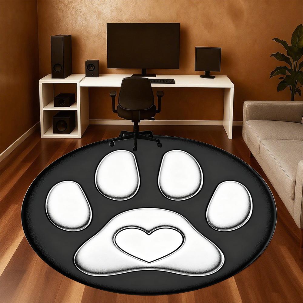 1pc Paw Print Heart Round Chair Mat Office Area Rug - Non-Slip, Floor Mat for Office, Bedroom, Ideal Home Decor Gift P0105102