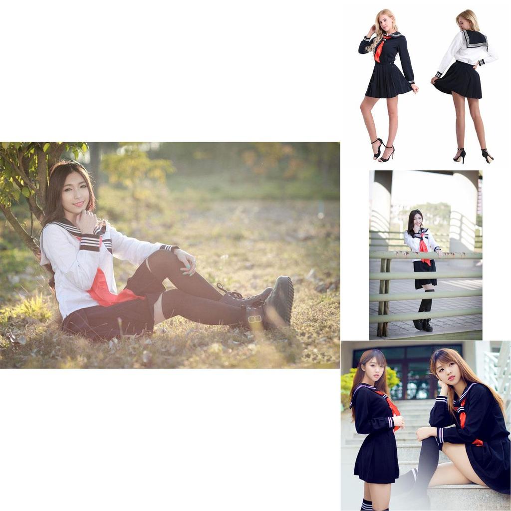 Elegant Women's Long Sleeve School Girl Uniform Sailor Dress For Cosplay Enthusiasts