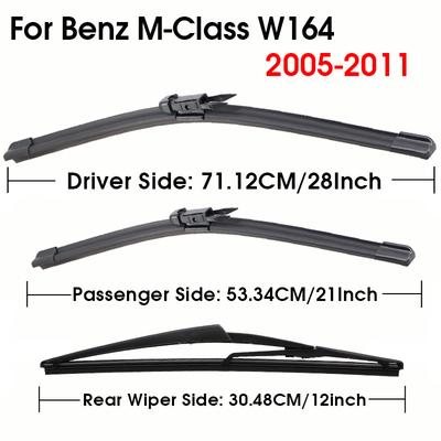 Balais d'essuie-glace pour voiture 28"+21"+12" Pour Mercedes-Benz Classe M W164 2005-2011 Pare-brise Avant Arrière Jeu de Balais d'essuie-glace Accessoires Auto