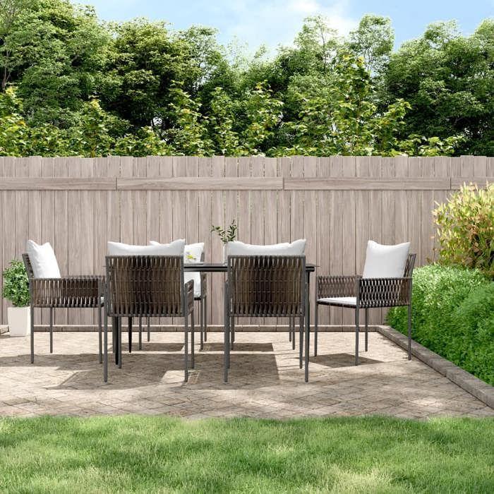 VidaXL Ensemble à manger de jardin 7 pcs coussins résine tressée acier, ensemble à manger, ensemble à manger d'extérieur, 3187058