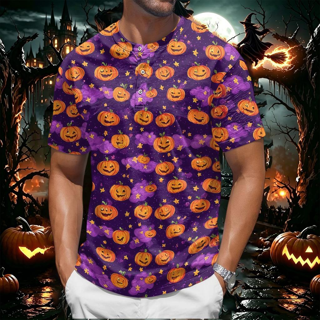 Men's Halloween Graphic Print Short Sleeve T Shirt Casual Round Neck Tee Comfortable Fit Lightweight Fabric