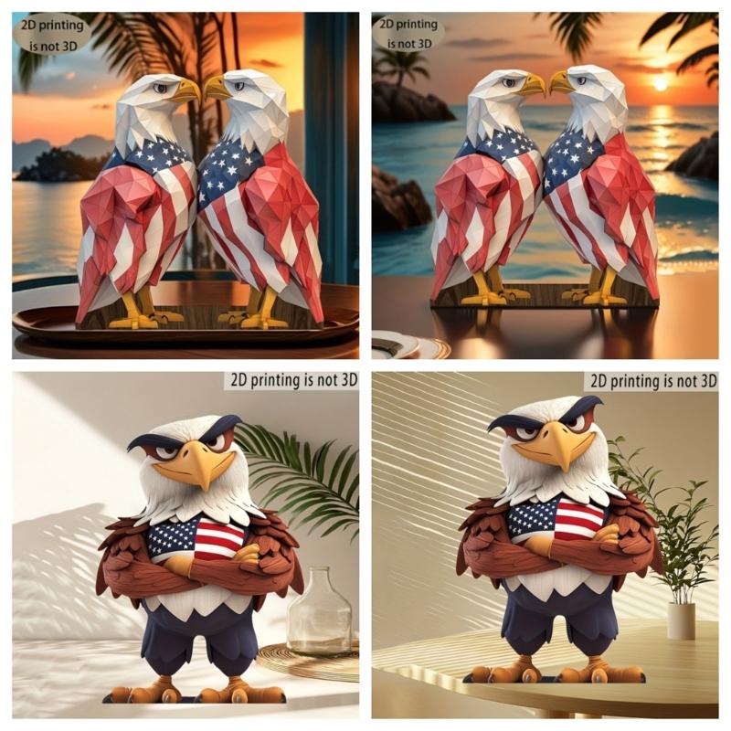 Wooden Bird Sculpture Patriotic Bird Figurine Perfect for July 4th and Memorial Day Table Decoration