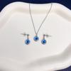 Titanium Steel Blue Evil Eye Pendant Necklace with 18K Gold and Retro Style Earrings