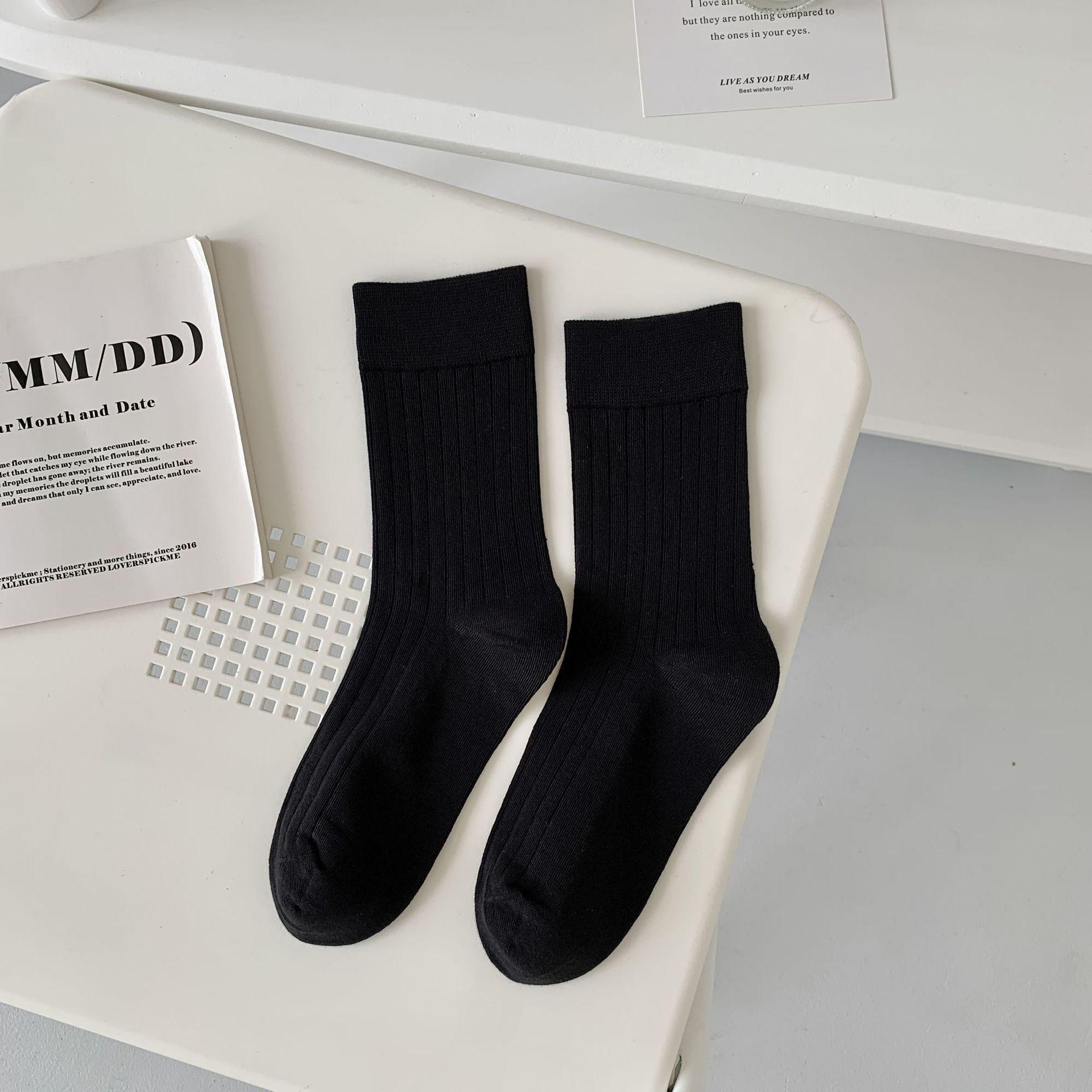 Direct Sales Mekki Basic Base Solid Color Vertical Stacking Socks Striped Cotton Socks one size fits all
