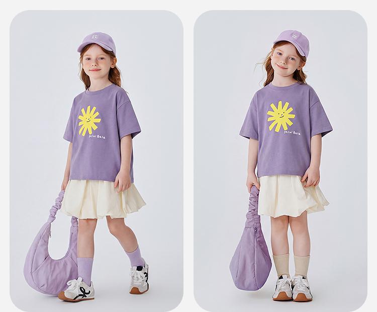 Mini Balabala Boys' and Girls' Short sleeved T-shirt Retro Island Vacation Style Cotton Soft Top 2026 Summer New Style