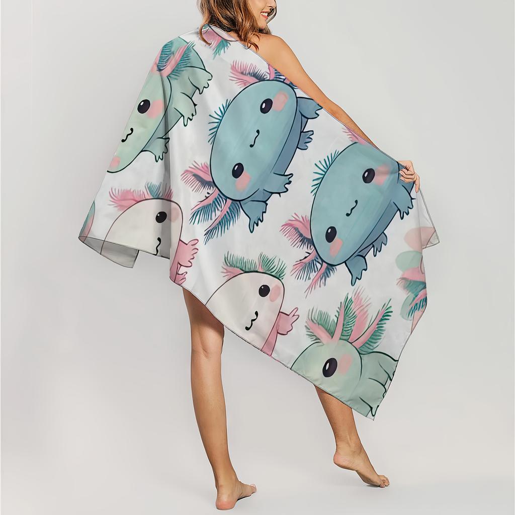 Serviette de Plage Microfibre Motif Axolotl Mignon, Séchage Rapide Absorbante Douce pour Voyage Camping Bord de Mer