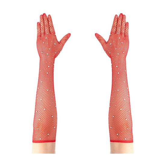 Long Rhinestone Fishnet Gloves for Women Sparkly Mesh Elbow Length Gloves for Rave Party Halloween Wedding Costume Accessories