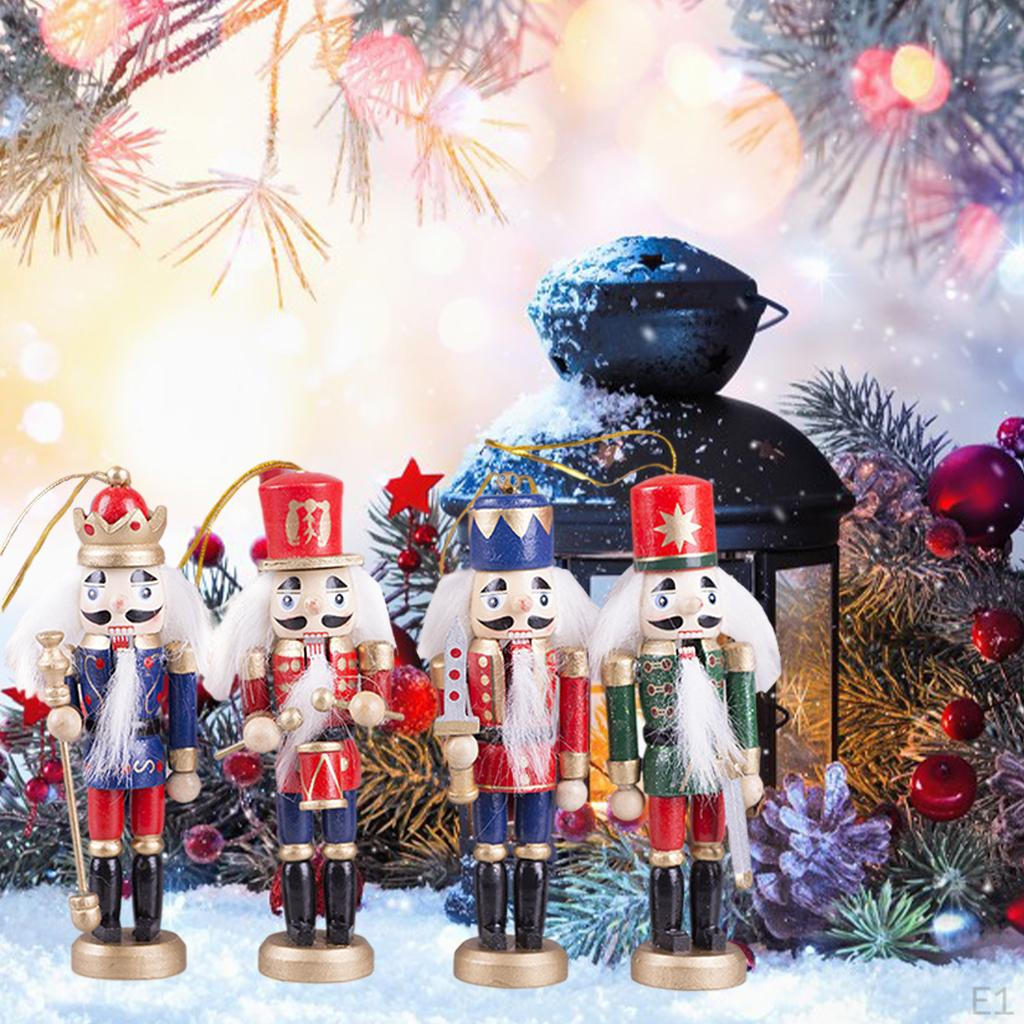 4PCS Christmas Nutcracker Figurines Set, Wooden Soldier Hanging Decorations for