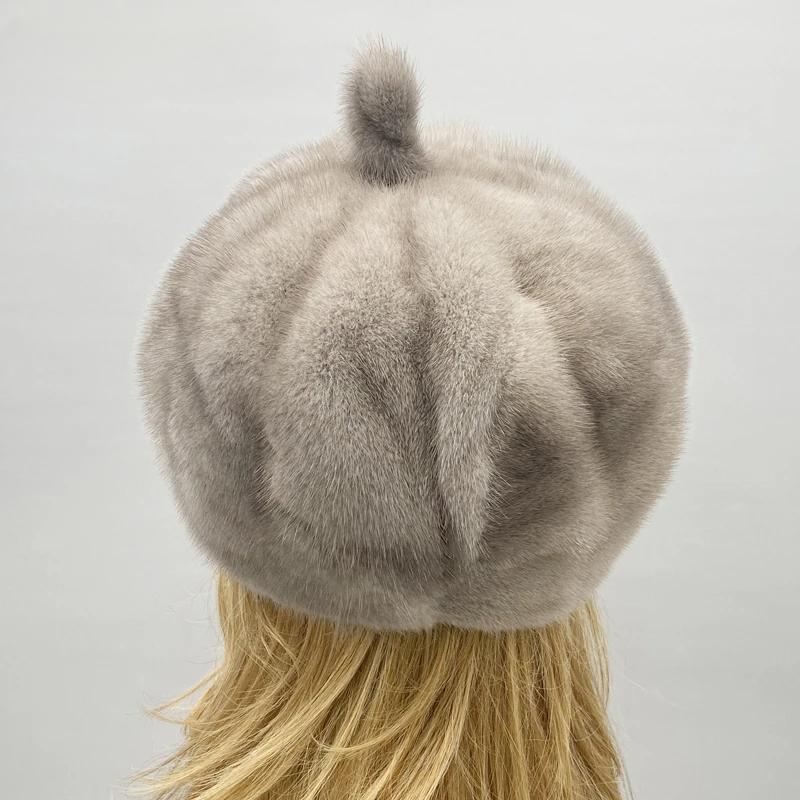 Luxury Mink Fur Hats for Women Winter Warm Solid Genuine Fur Cap High Quality Female Fur Hat