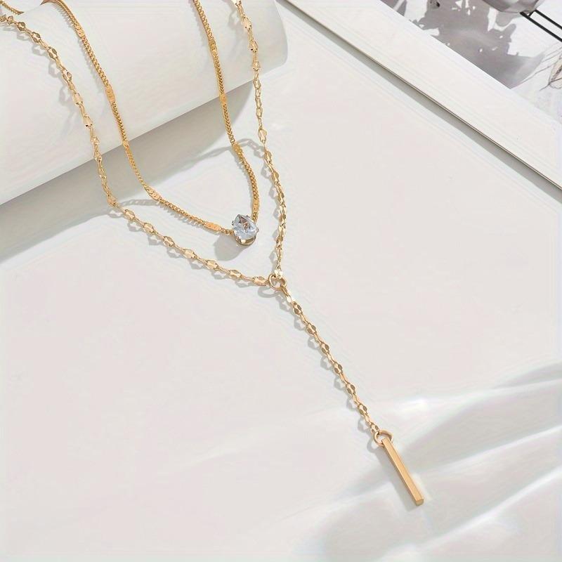 Fashion Retro Exquisite Y-shaped Tassel Glittering Zircon Pendant Multi-layer Necklace Charm Zircon Niche Simple Party Zircon