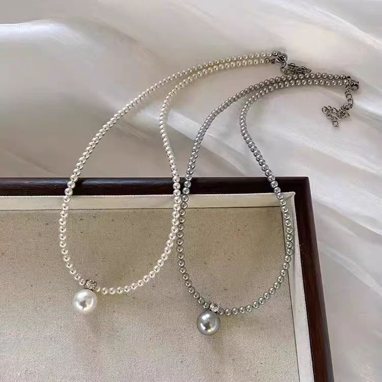 Princess Diana Zhengyuan Shijia Pearl Necklace Women's Light Luxury Niche Premium Millet Chain Elegant Simple Flash Diamond Pendant