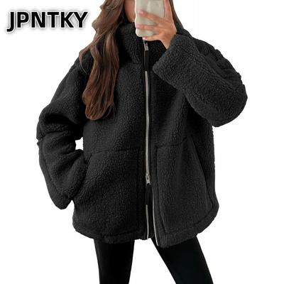 JPNTKY Women's Vintage Casual Solid Color Print Autumn Winter Long Sleeve Jackets & Coats