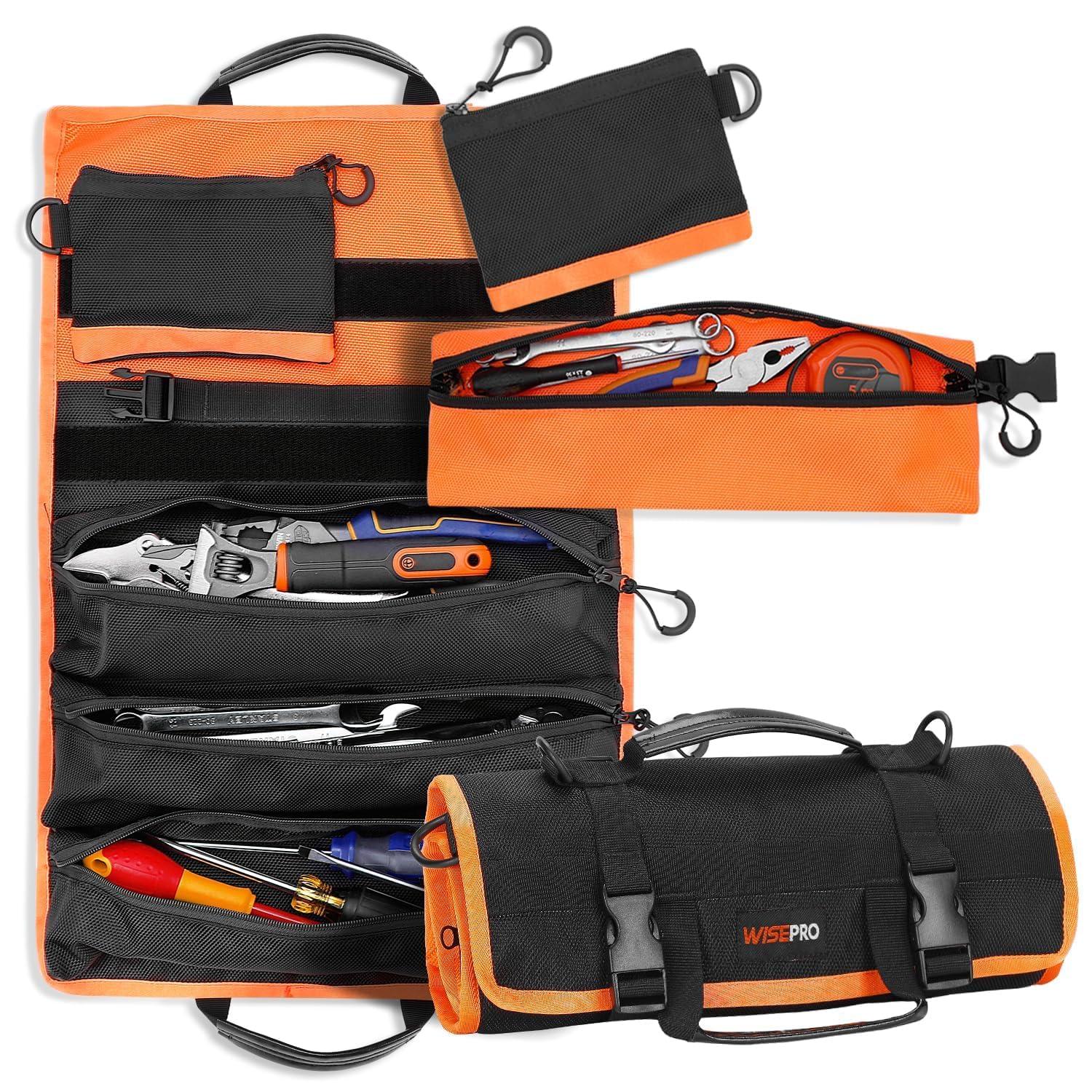 

Сумка-скрутка для инструментов WISEPRO 6 петель для хранения, на молнии, с карманами и 3 съемными сумками для хранения плотницкого инструмента, сумки, чехол, кошелек, складной, 36,5 см шириной, оранжевый