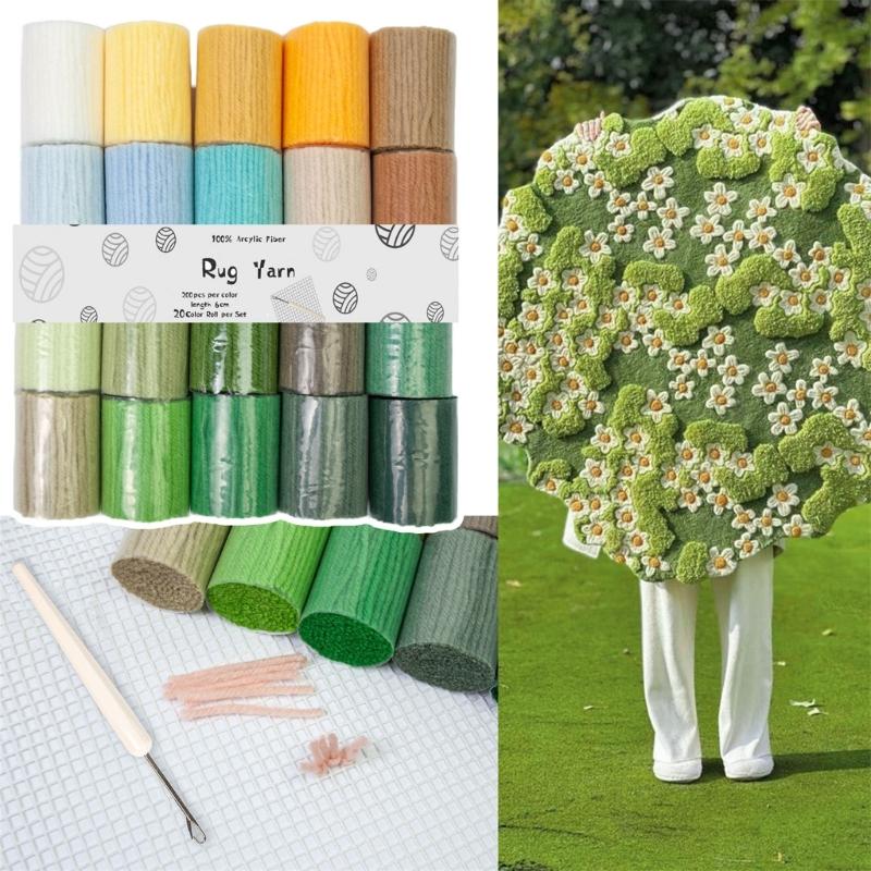 20 Color Acrylic Yarn Set With Latching Hook Crochet Needle Mesh Fabric For Beginner Carpet Making Embroidery Craft