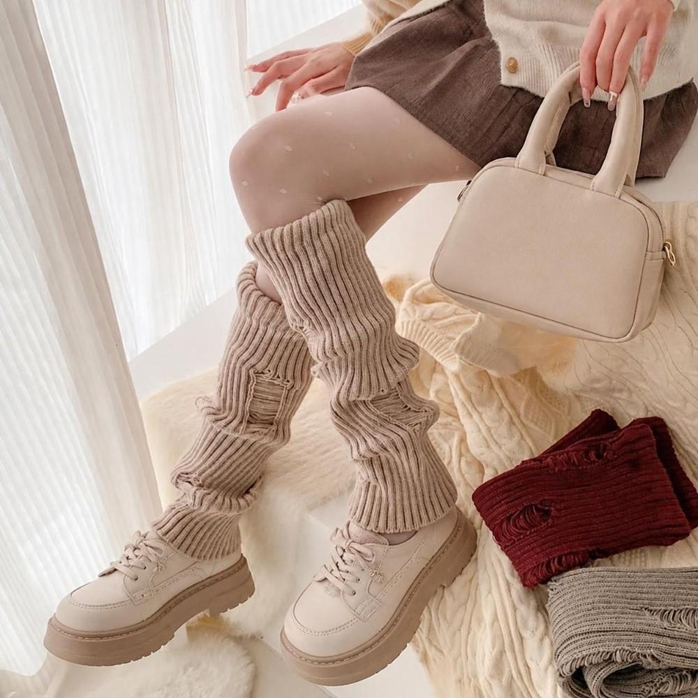 Acrylic Blend Knee High Socks Stretch Leg Covers Vintage Boot Cuffs  For Women Girls