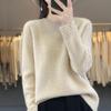Women's 100% Pure Wool Thick Round Neck Sweater with Crochet Lace Knit and Half-High Neck
