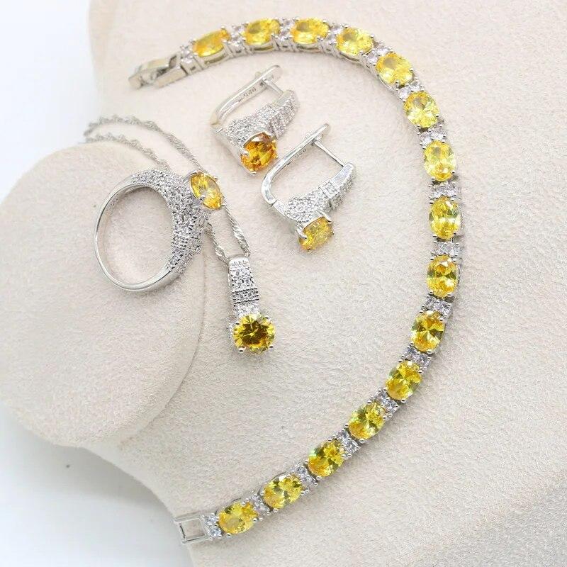 

Геометрический Белый Циркон Серебро 925 Свадебный Комплект Ювелирных Изделий для Женщин Браслет-Обруч Серьги Ожерелье Кулон Кольцо Подарочная Коробка 7