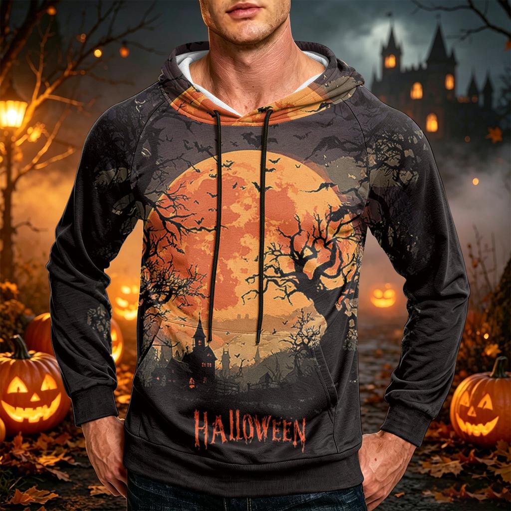 Men's Casual Loose Fit Hoodie with Pocket Drawstring Printed Design for Everyday Wear