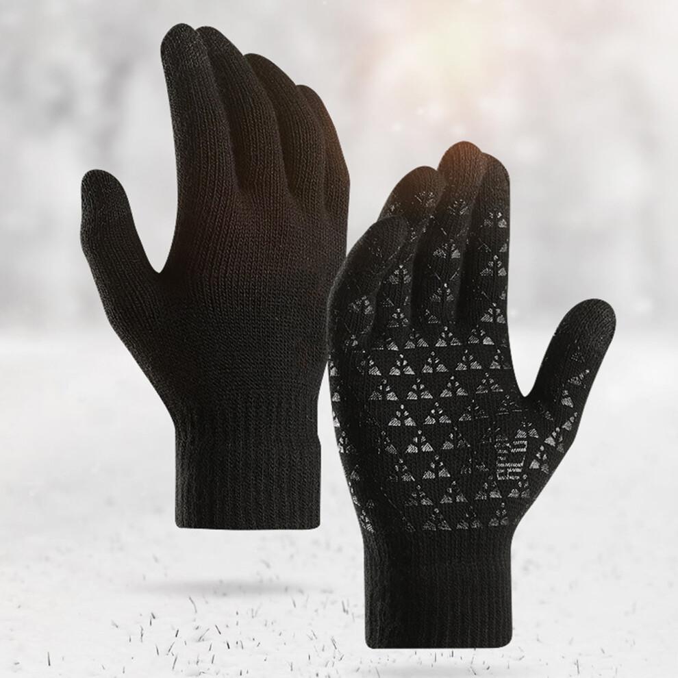 Limei 1 Pair Winter Warm Touchscreen Gloves for Men and Women Fleece Lined Knit Anti Slip Spandex Glove