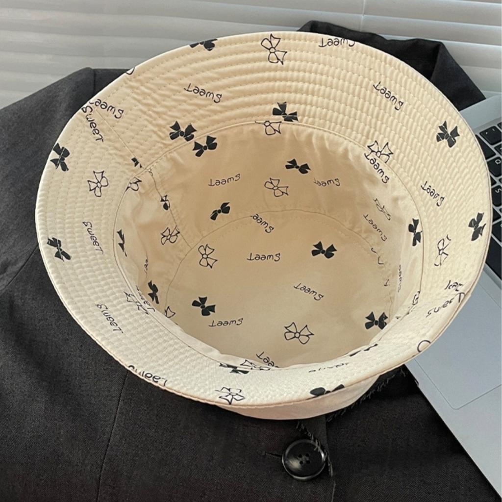 Letter Embroidered Bucket Hat Female Spring Summer Couple Double-sided Can Wear Bow Visor Versatile Basin Hat Male