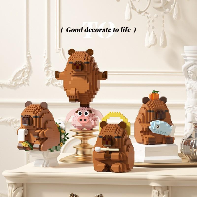 Lovely Cartoon Animals Nanobricks Capybara Micro Diamond Block Construction Model Building Bricks Educational Toys For Kids Gift