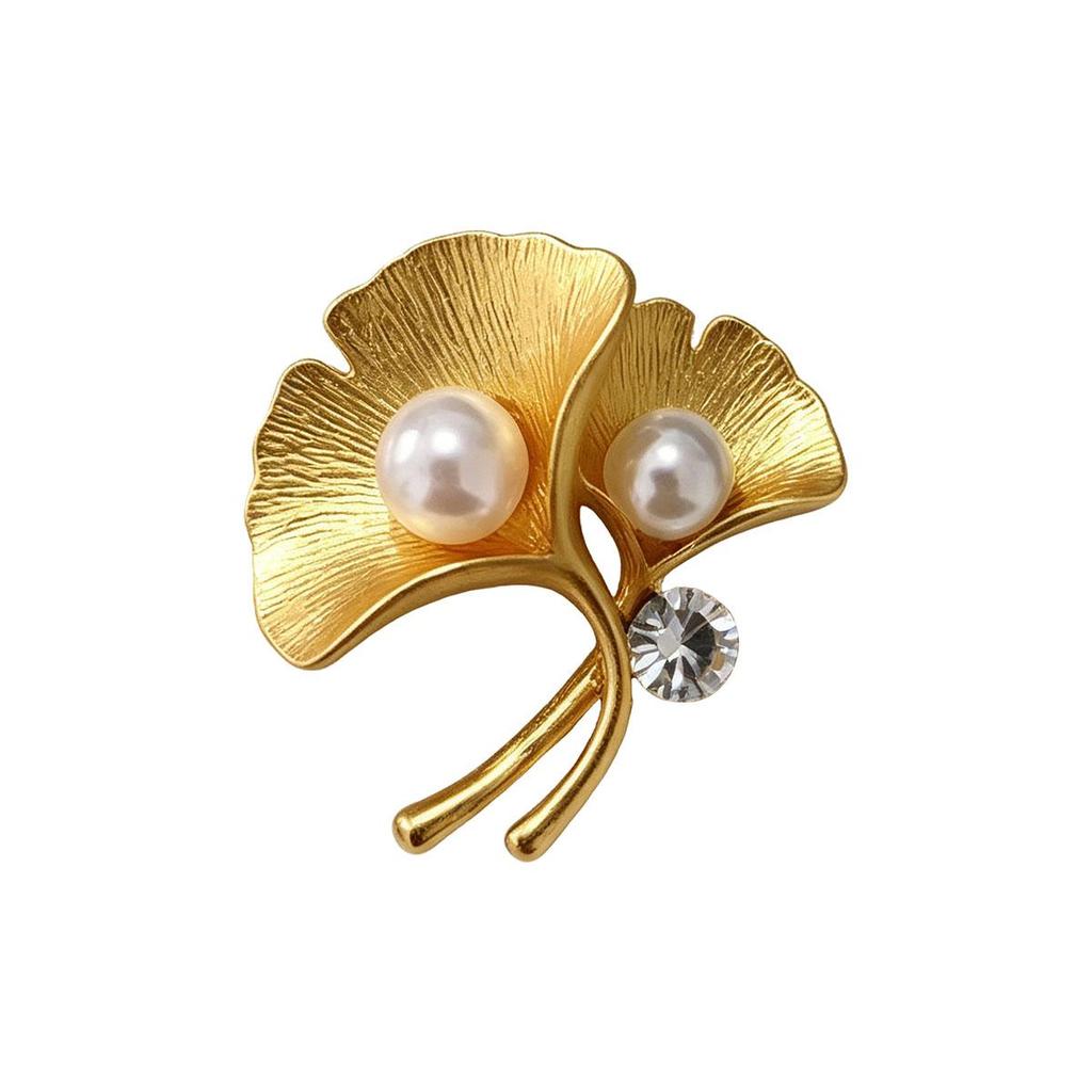 Ginkgo Leaf Brooch, Imitation Pearl High-End Exquisite Badge, Business Lapel Pin Brooch Button for Men and Women Suit Accessory
