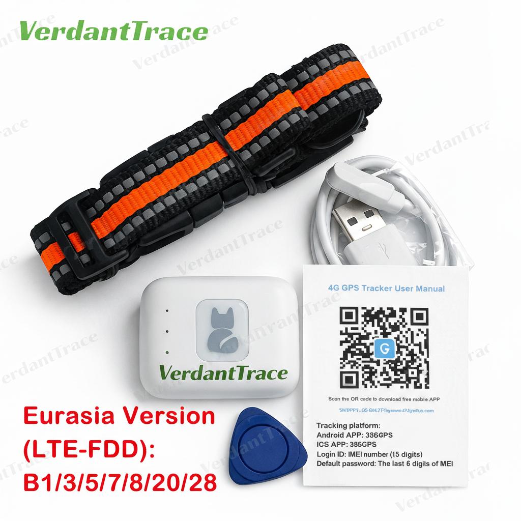 VerdantTrace 4G GPS Pet Tracker Waterproof Dog Cat Anti-Lost Locator Collar Find Device Light Sound Search No Subscription VTG2